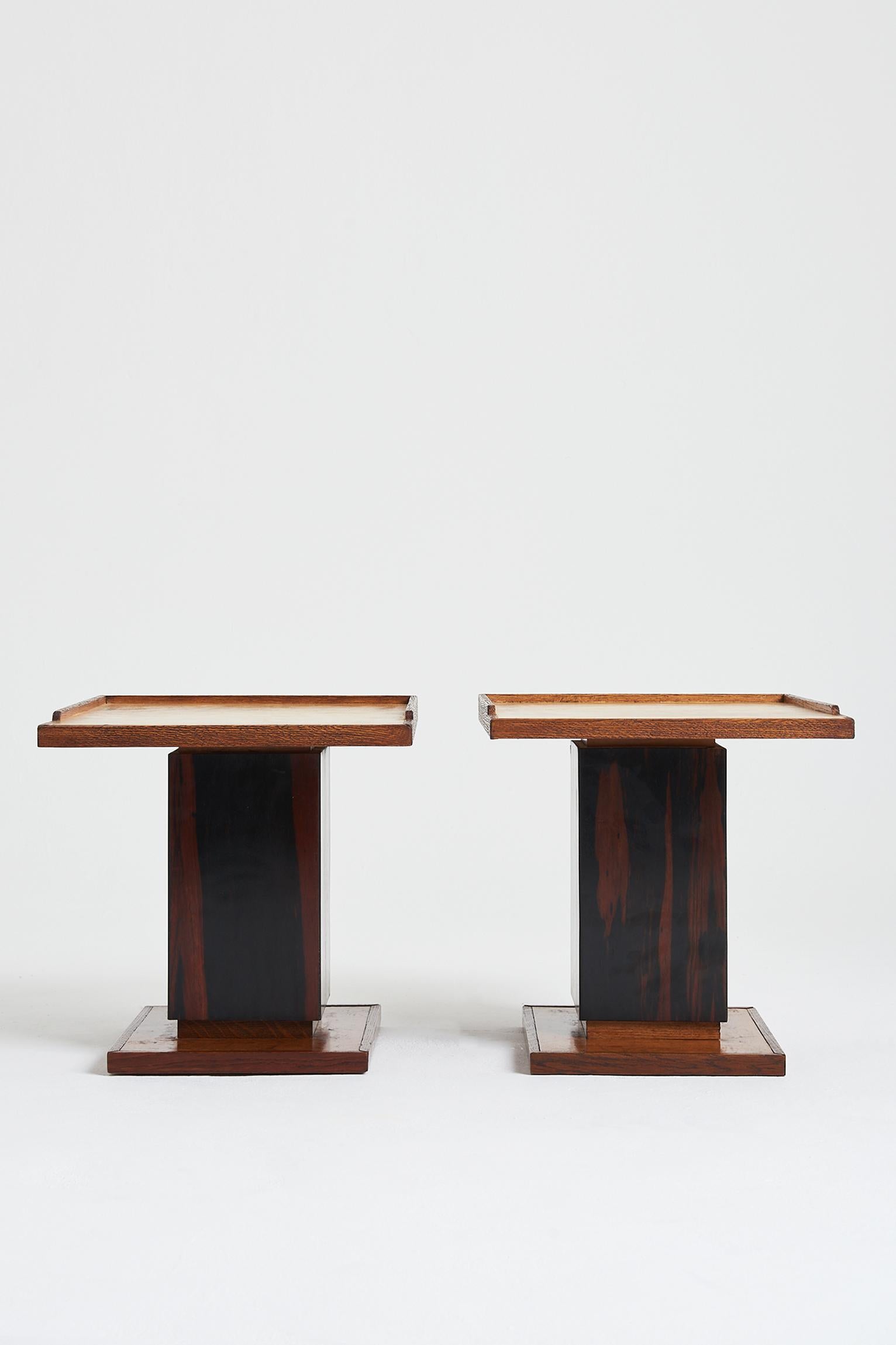 Leather Pair of Velum Side Tables in the manner of Paul-Dupré Lafon