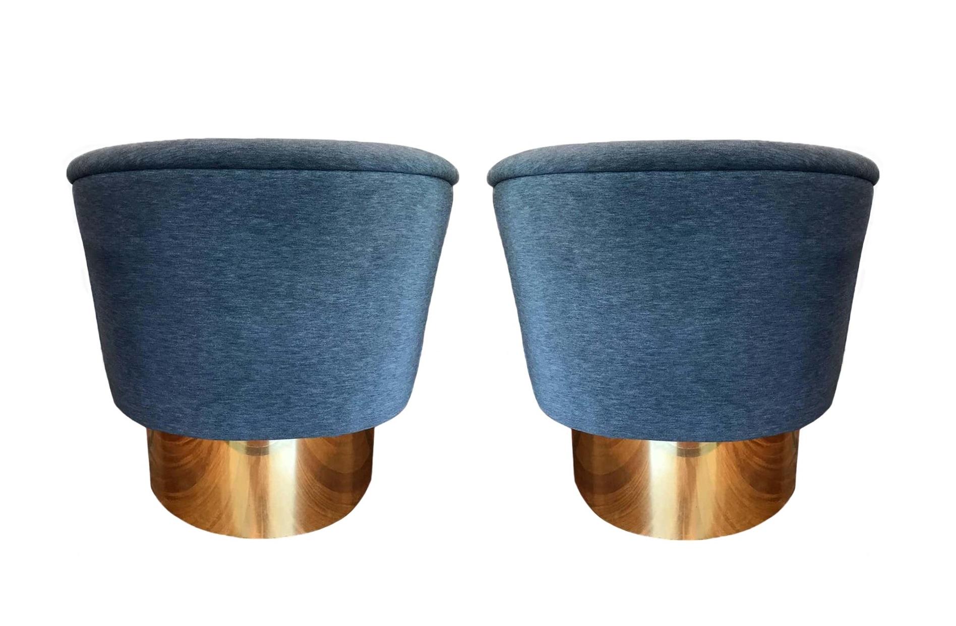Late 20th Century Pair of Velvet and Brass Swivel Chairs by Leon Rosen for Pace