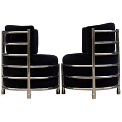 Pair of Velvet and Chrome Tub Chairs