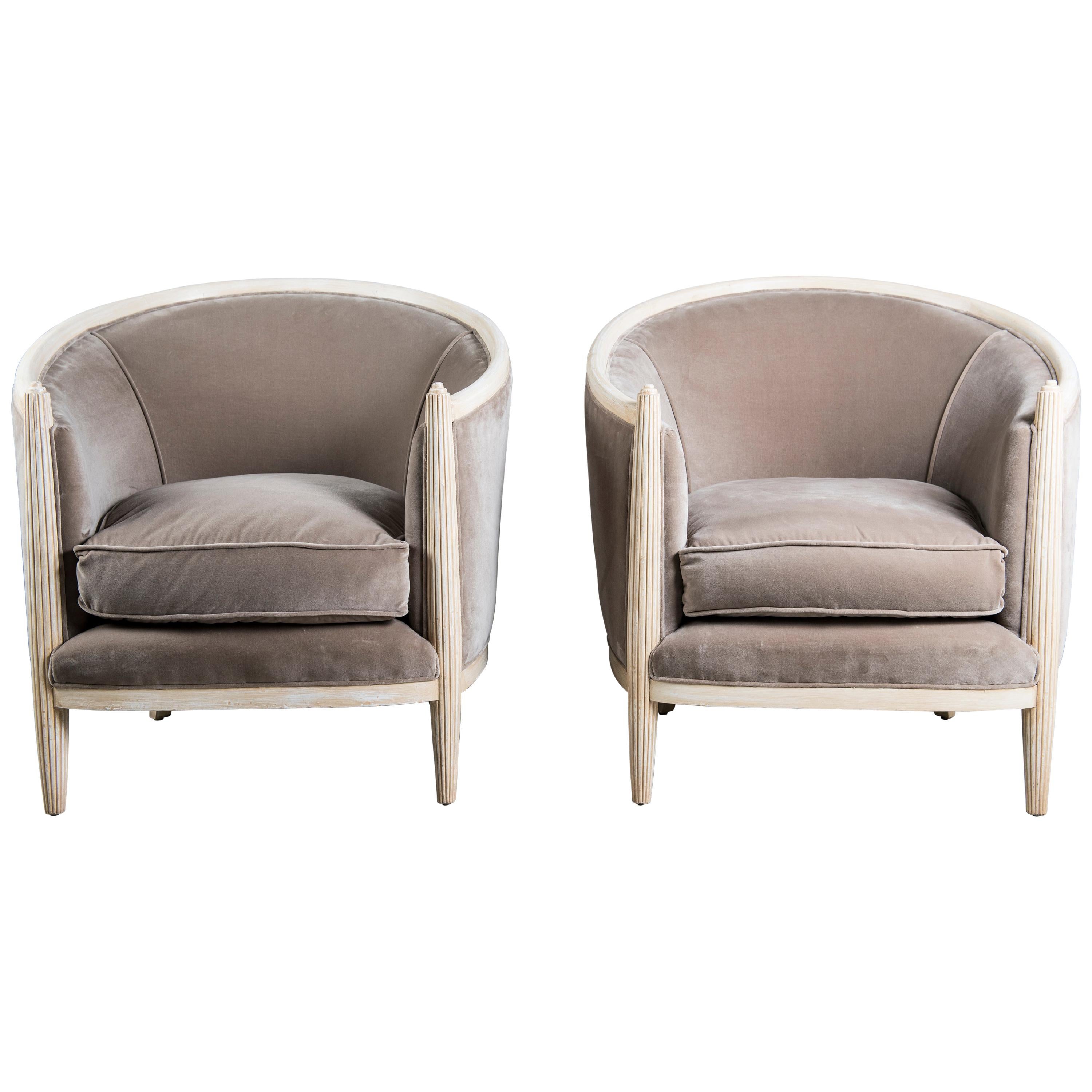 Pair of Velvet and Painted Wood Armchairs, Art Deco Period, Italy, circa 1930