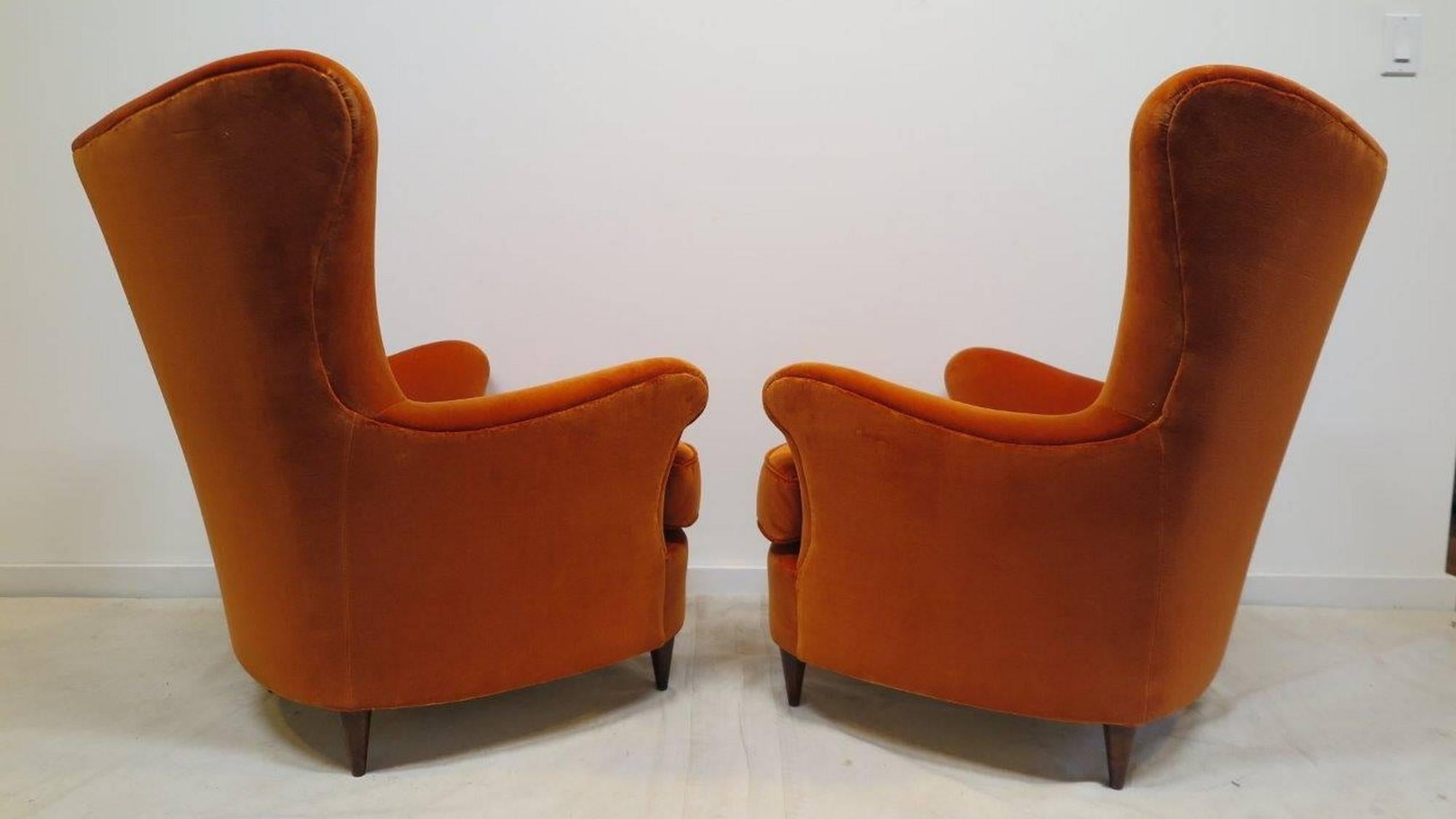 Mid-Century Modern Pair of Velvet Armchairs by Angeli Renato and Claudio Luigi For Sale