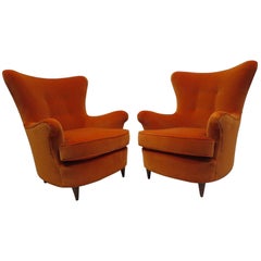 Pair of Velvet Armchairs by Angeli Renato and Claudio Luigi