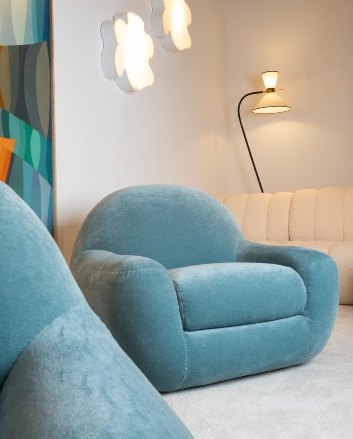 Pair of velvet  armchairs by Beka from 70s

Beka is in fact a renowned Italian furniture publisher
 Here is a general biography about the Beka Mobili company
 Mobili is an Italian company specializing in the design and manufacture of high-end
