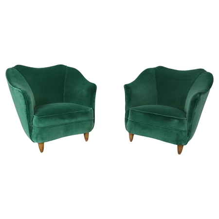 Pair of velvet armchairs in the style of Gio Ponti, Italy 1940s