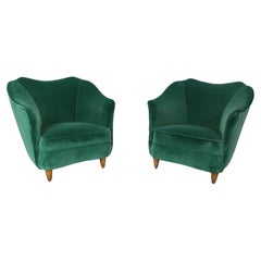 Pareja de sillones de terciopelo al estilo de Gio Ponti, Italia años 40