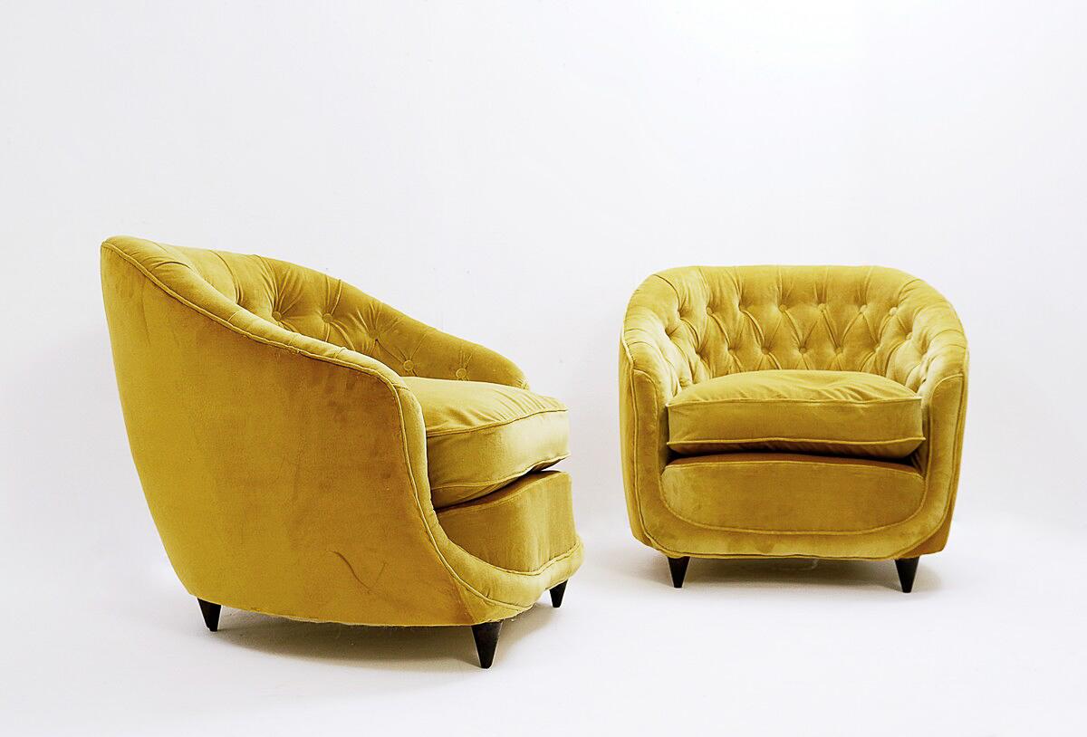Mid-Century Paar Samt-Sessel im Stil von Gio Ponti für Casa und Giardino, 1950er Jahre