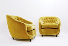 Paire de fauteuils en velours dans le style de Gio Ponti, Italie, années 1950