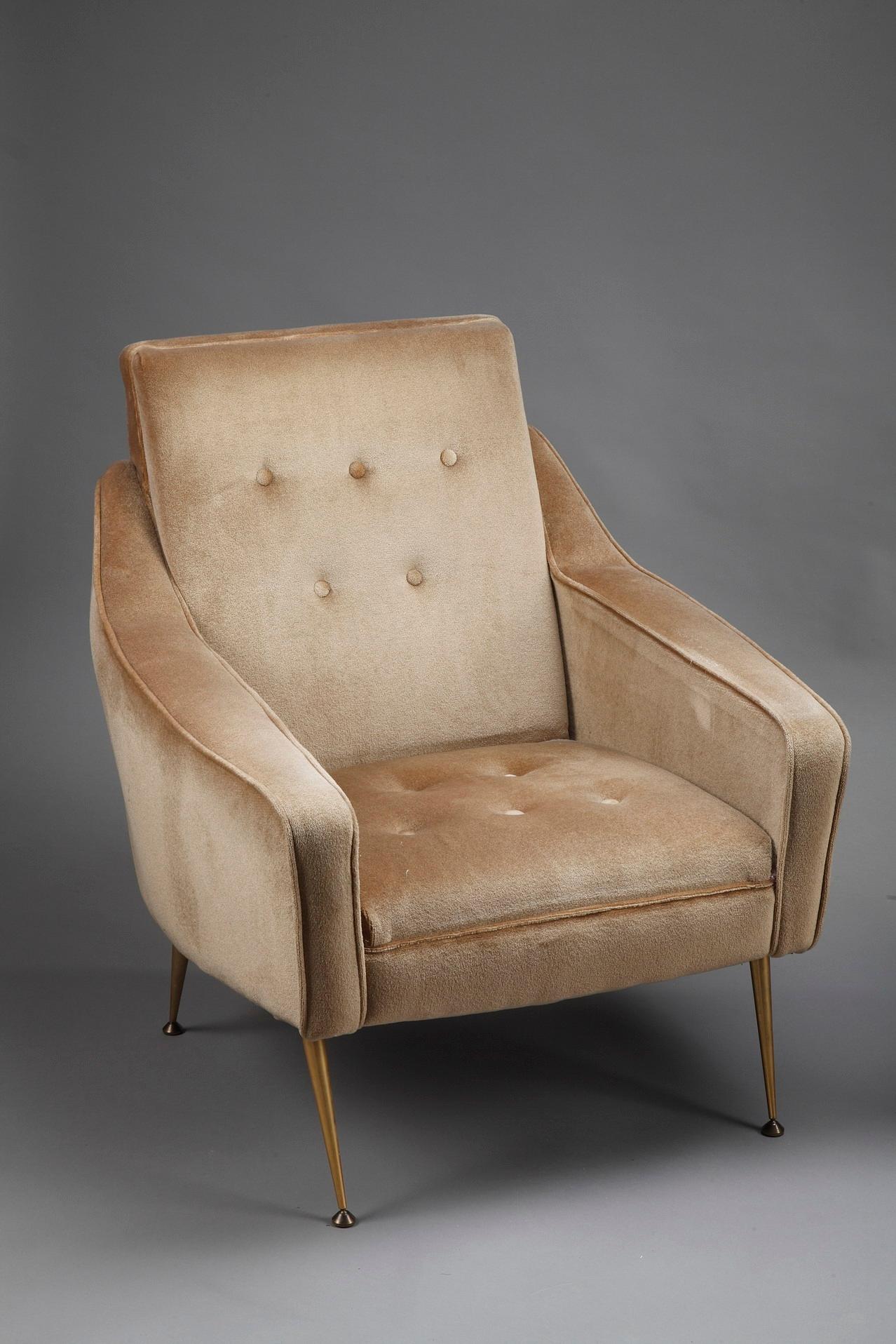 Mid-Century Modern Pair of Velvet Bergère Chairs, 1950s For Sale