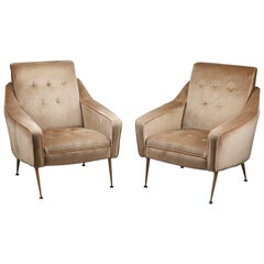 Pair of Velvet Bergère Chairs, 1950s