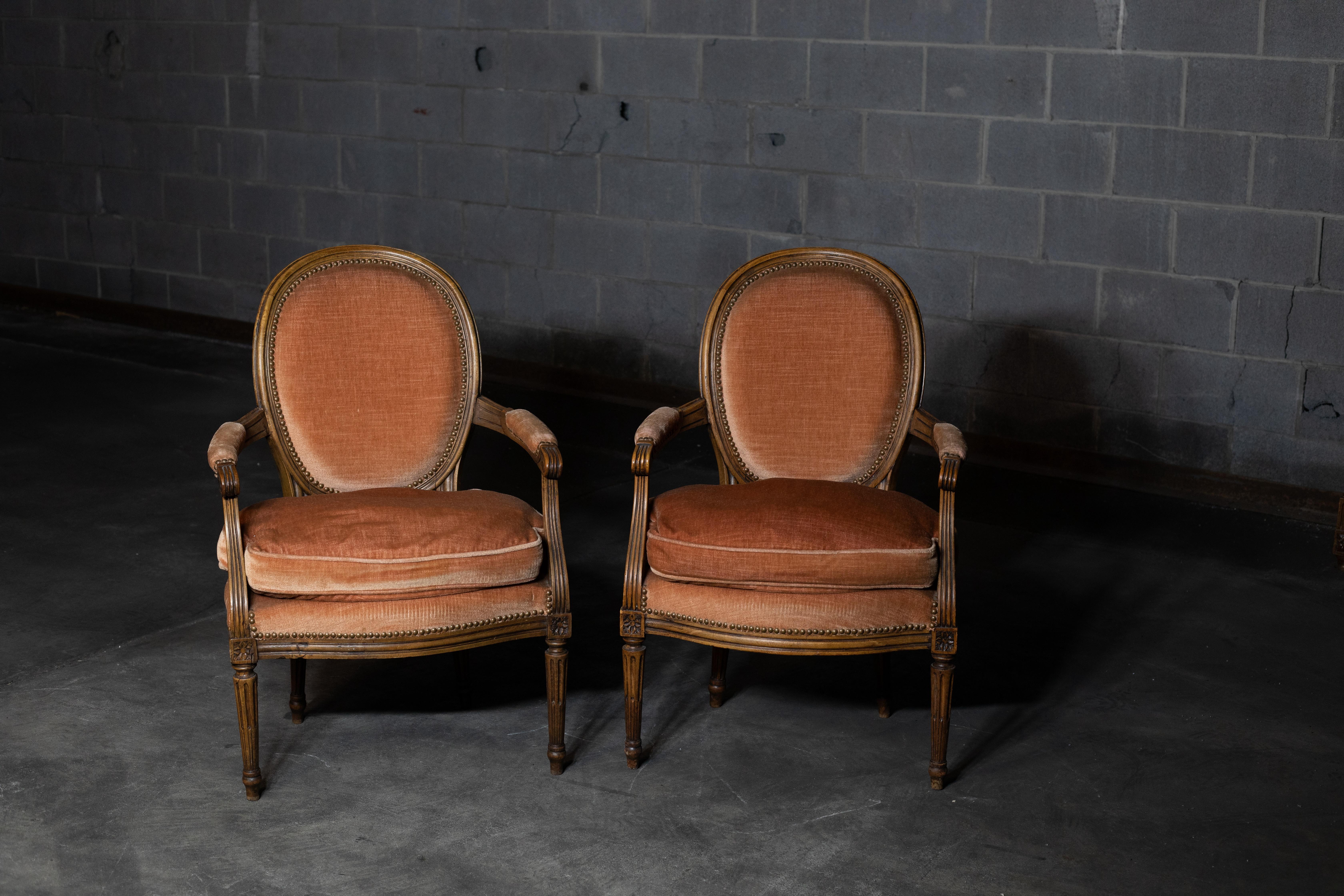 European Pair of Velvet Chairs For Sale