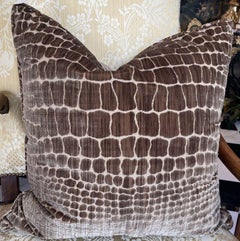 Pair of Velvet Dark Brown And Tan Bold Block Print Cushions