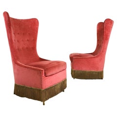 Vintage Pair of velvet Easy Chairs by Cesare Lacca, circa 1950