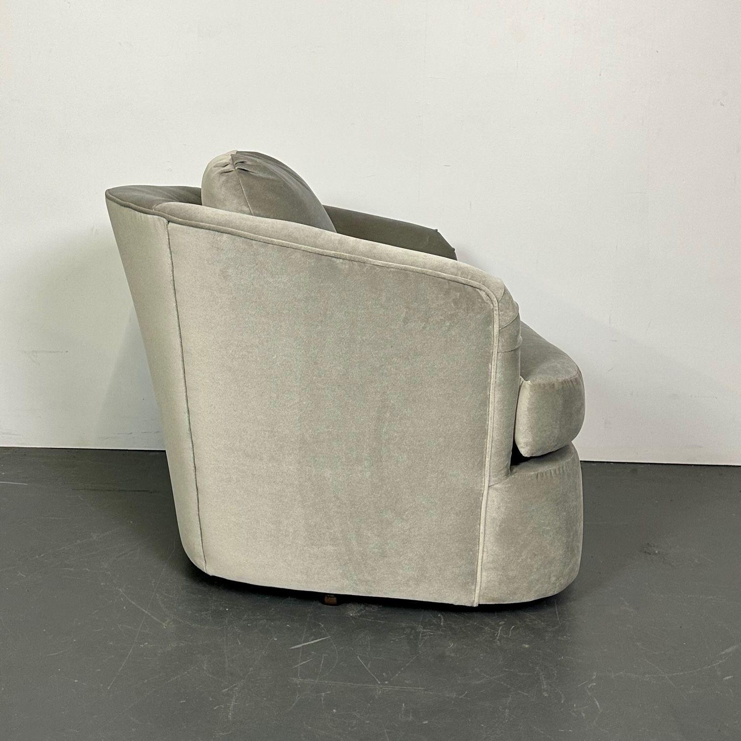 Pair of Velvet Mid-Century Modern Milo Baughman Style Swivel / Lounge Chairs For Sale 7