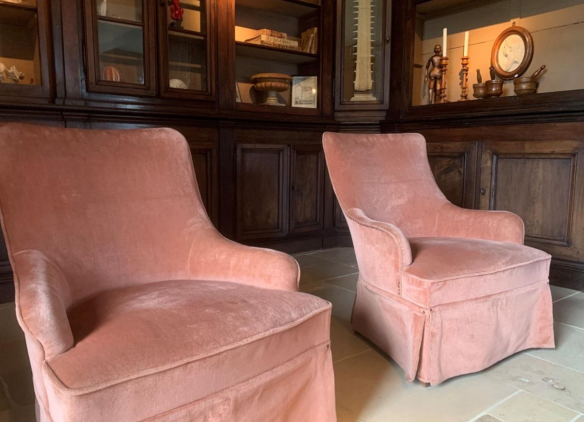 Spanish Pair of Velvet Midcentury Lounge Chairs
