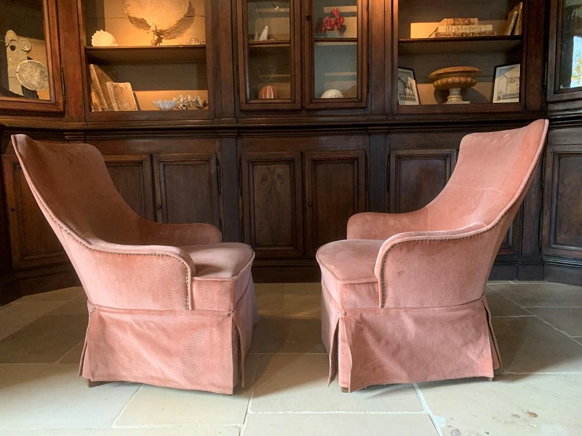 Pair of Velvet Midcentury Lounge Chairs 1