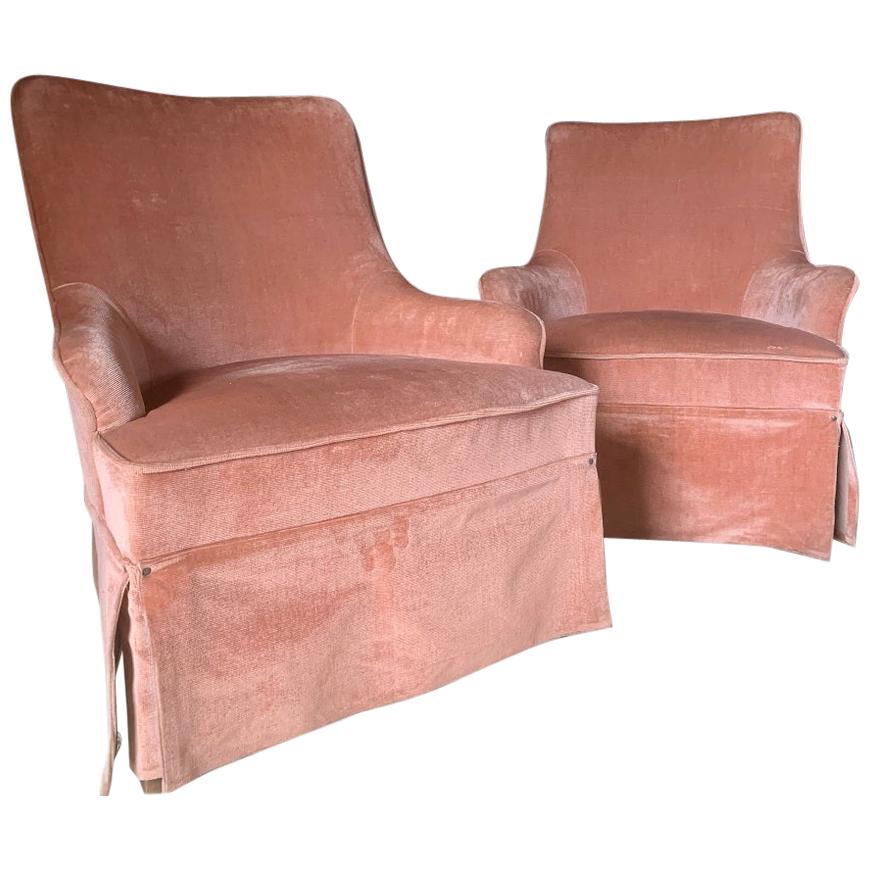 Pair Striped Velvet Lounge Chairs With Upholstered Legs at 1stDibs