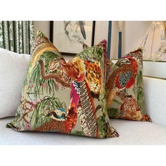 Pair of Velvet Mulberry for Lee Jofa Game Birds in Fig & Multi & Stone Pillows