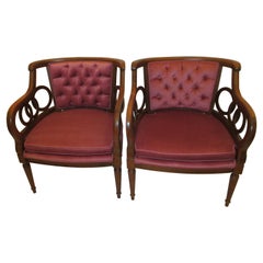 Vintage Pair of Velvet Regency Barrel Back Circle Armchairs