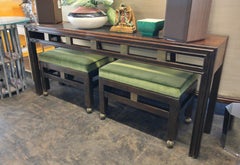Pair of Velvet Reupholstered Hollywood Regency Rolling Stools/Ottomans