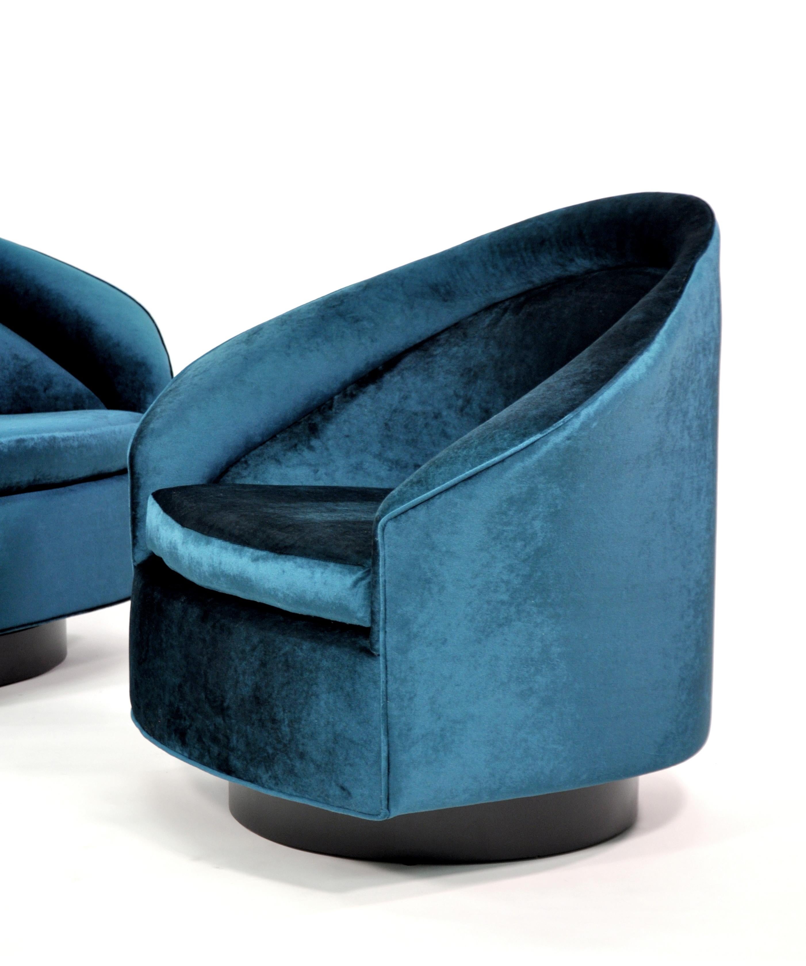 American Pair of Velvet Rocking Swivel Chairs by Adrian Pearsall