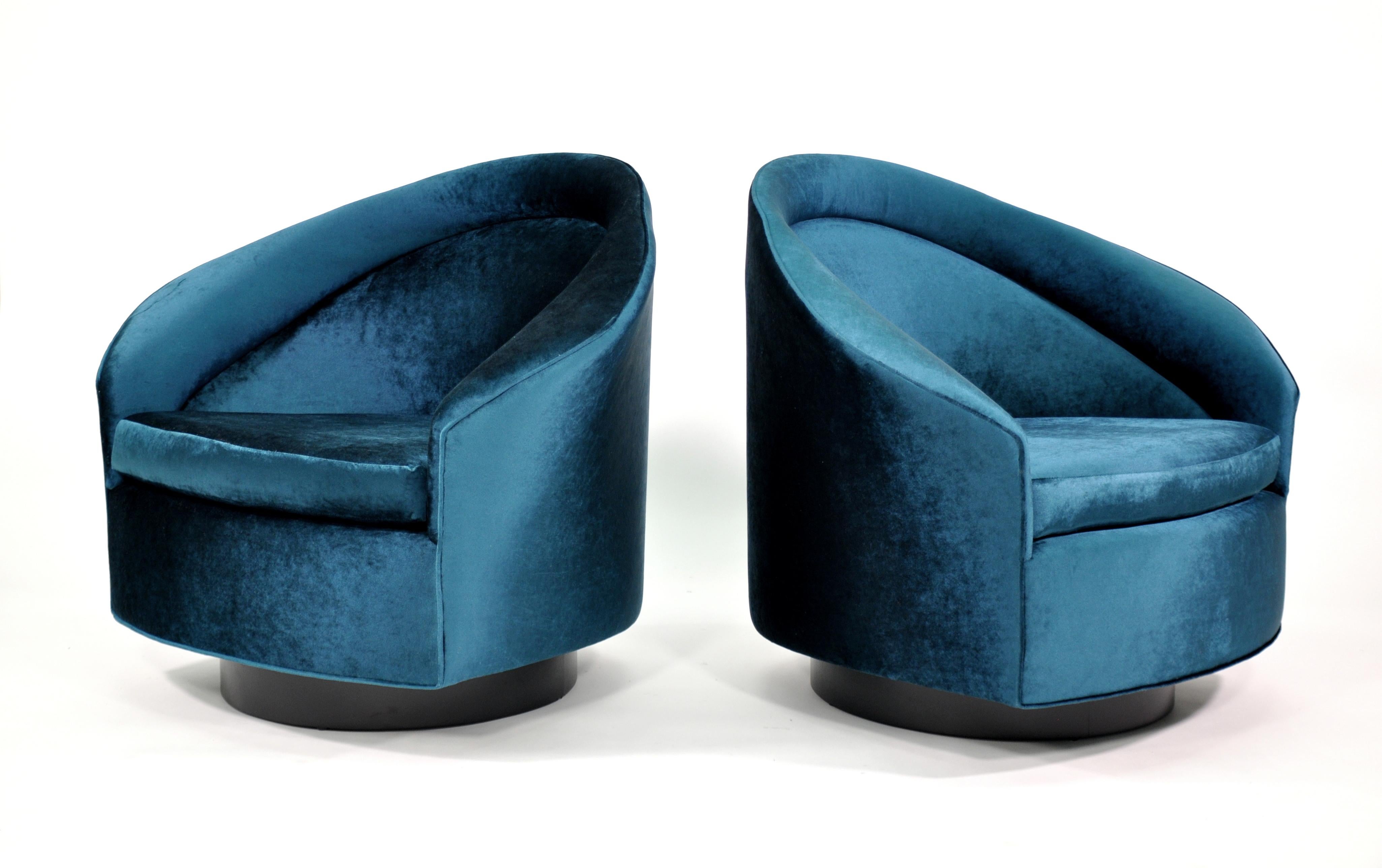 Pair of Velvet Rocking Swivel Chairs by Adrian Pearsall In Excellent Condition In Miami, FL