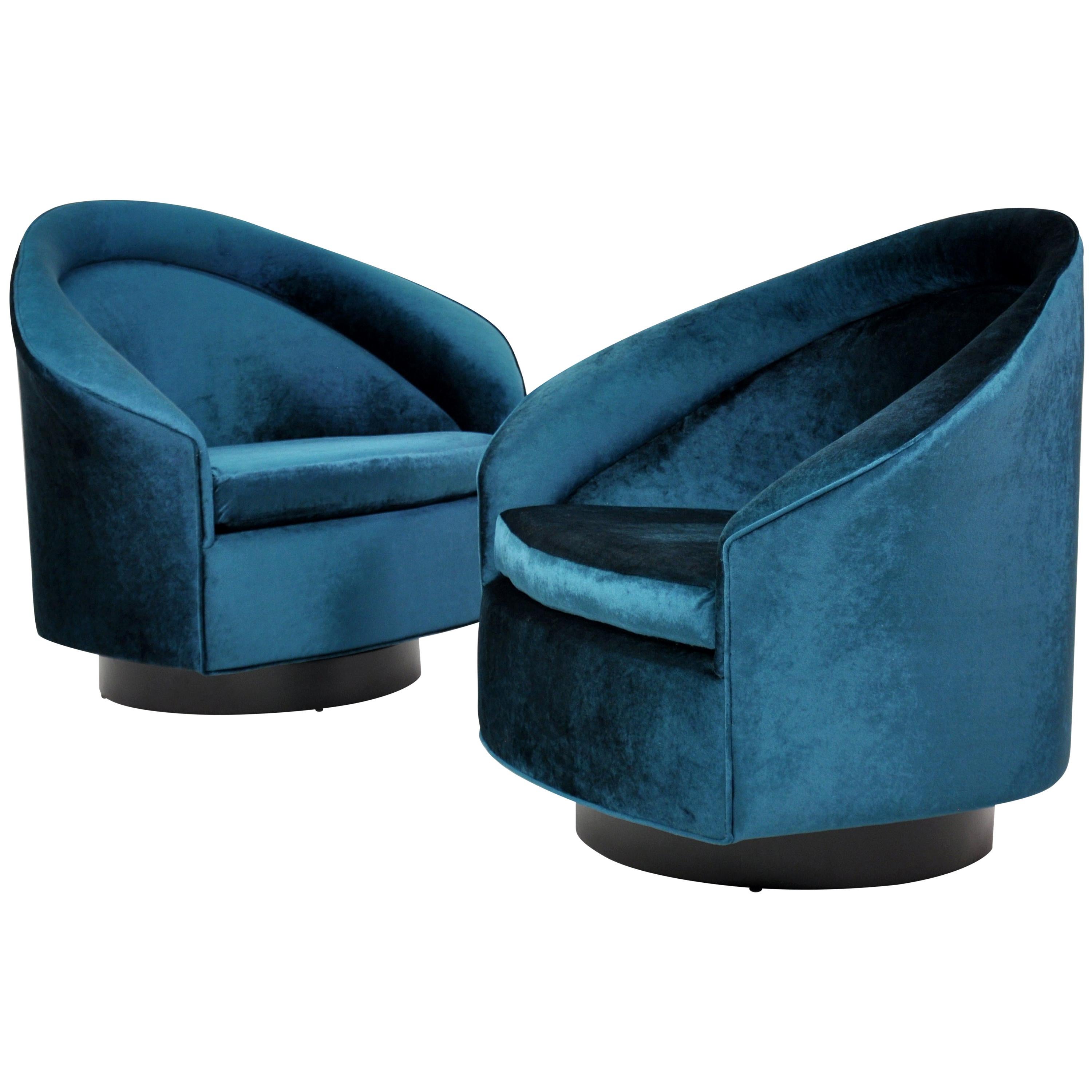 Pair of Velvet Rocking Swivel Chairs by Adrian Pearsall