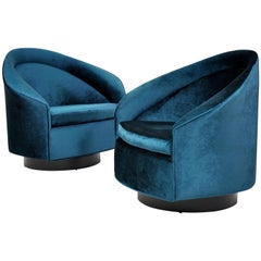 Pair of Velvet Rocking Swivel Chairs by Adrian Pearsall