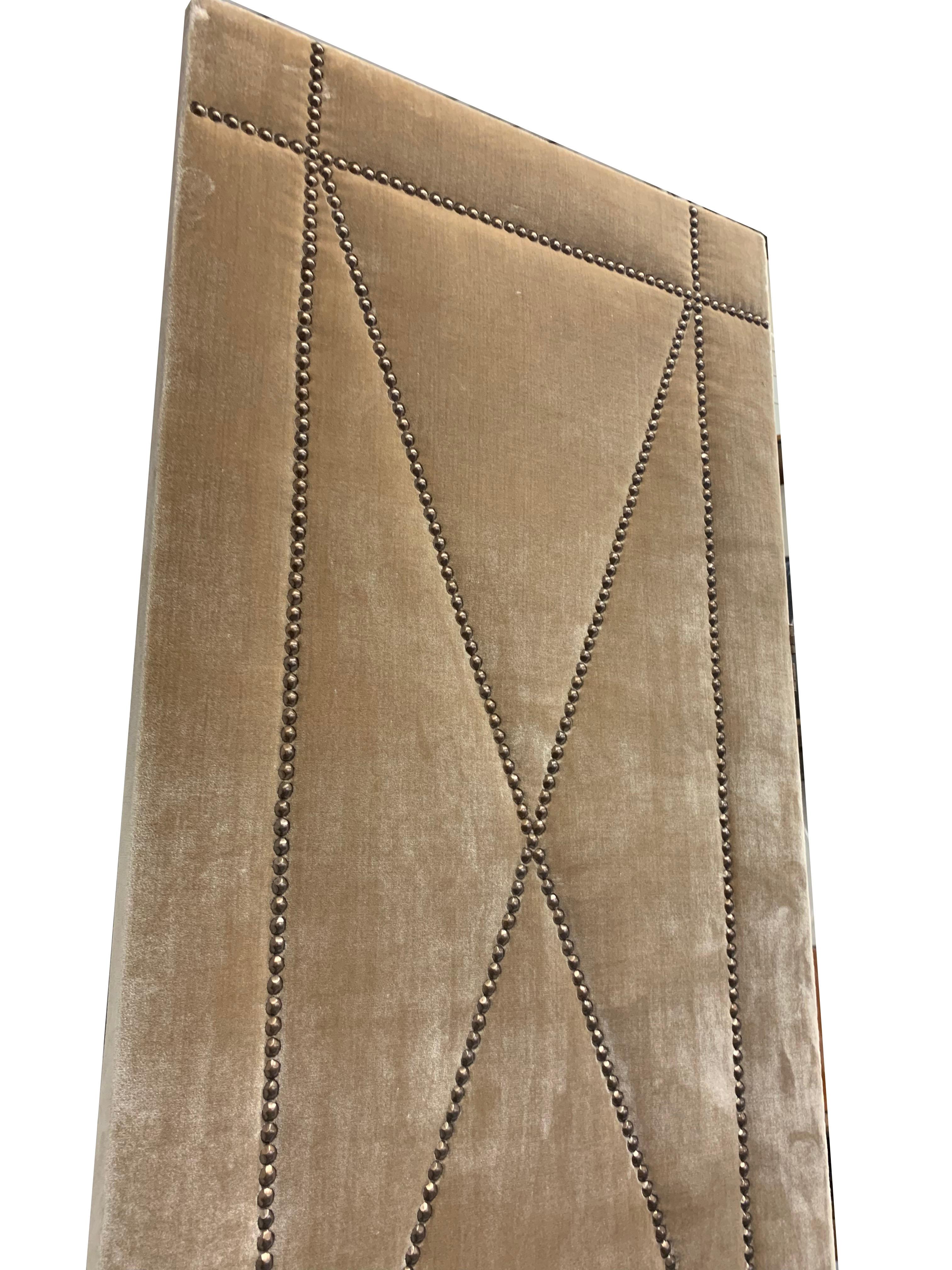 Pair of Velvet Screens with Nailhead Detail Designed by Juan Montoya In Good Condition In New York, NY