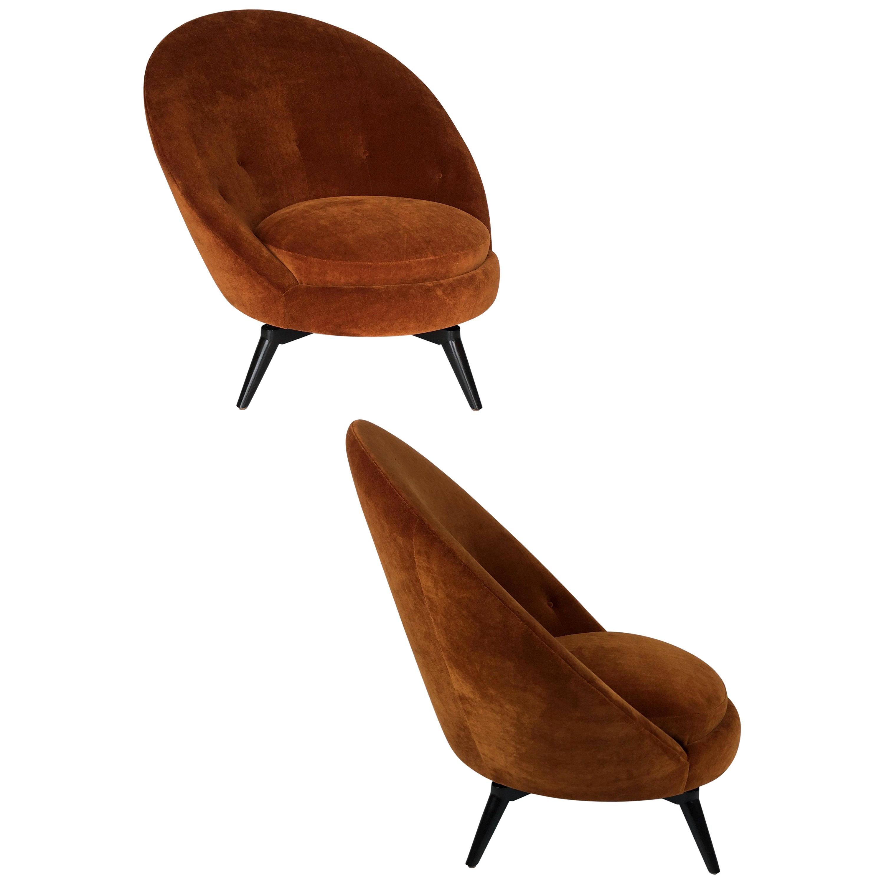 Pair of Burnt Orange Velvet Swivel Chairs