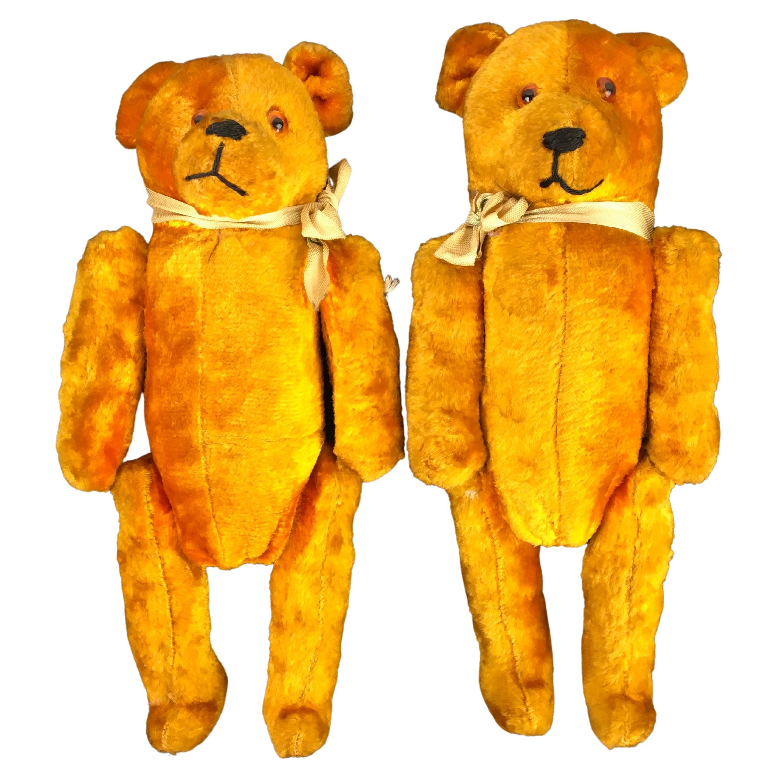 Pair of Velvet Toy Bears, Straw Stuffed and Glass Eyes For Sale