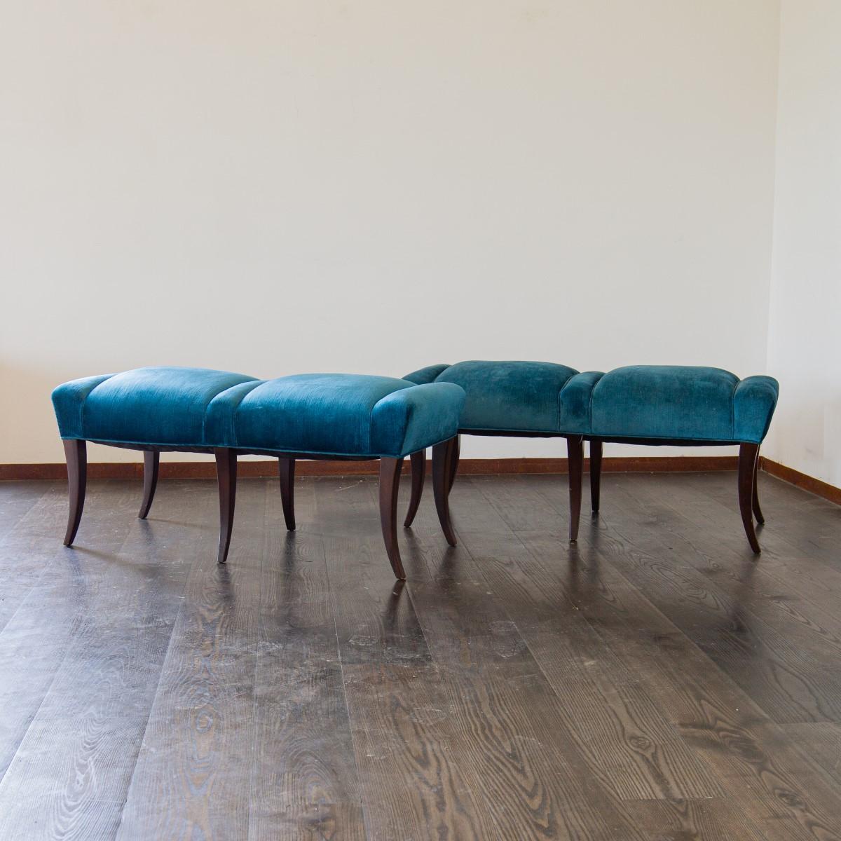 Pair of Velvet Upholstered Benches in the Manner of Parzinger 7