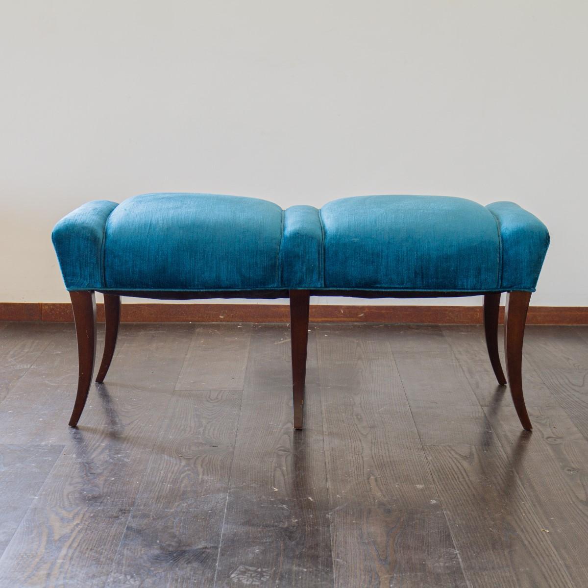 Mid-Century Modern Pair of Velvet Upholstered Benches in the Manner of Parzinger