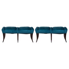 Pair of Velvet Upholstered Benches in the Manner of Parzinger