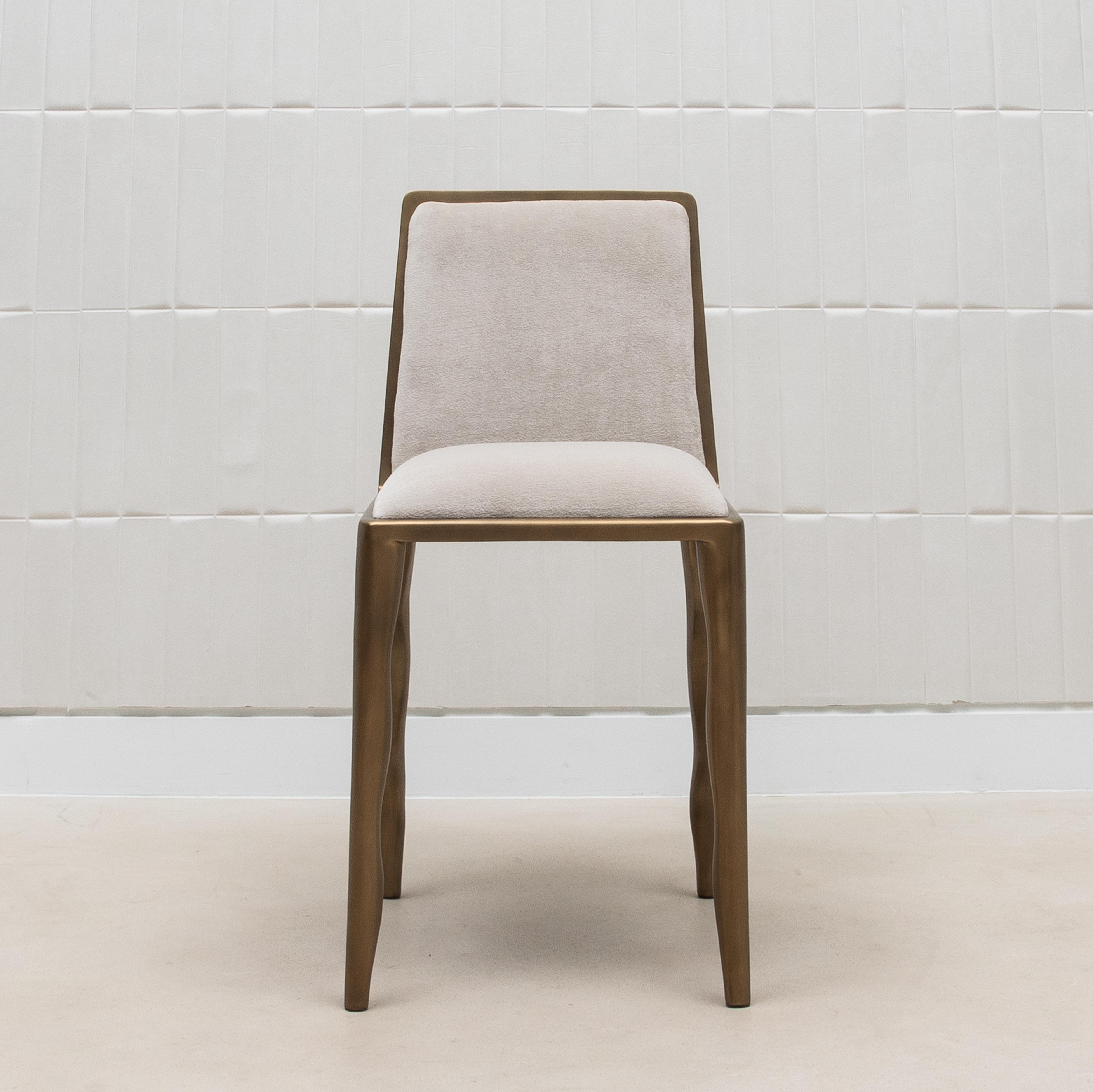 Pair of Velvet Upholstered Chairs with Patina Brass Accents by R&Y Augousti For Sale 4