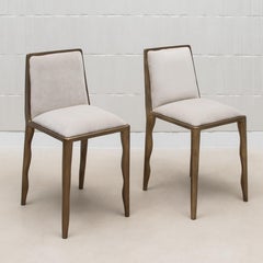 Pair of Velvet Upholstered Chairs with Patina Brass Accents by R&Y Augousti