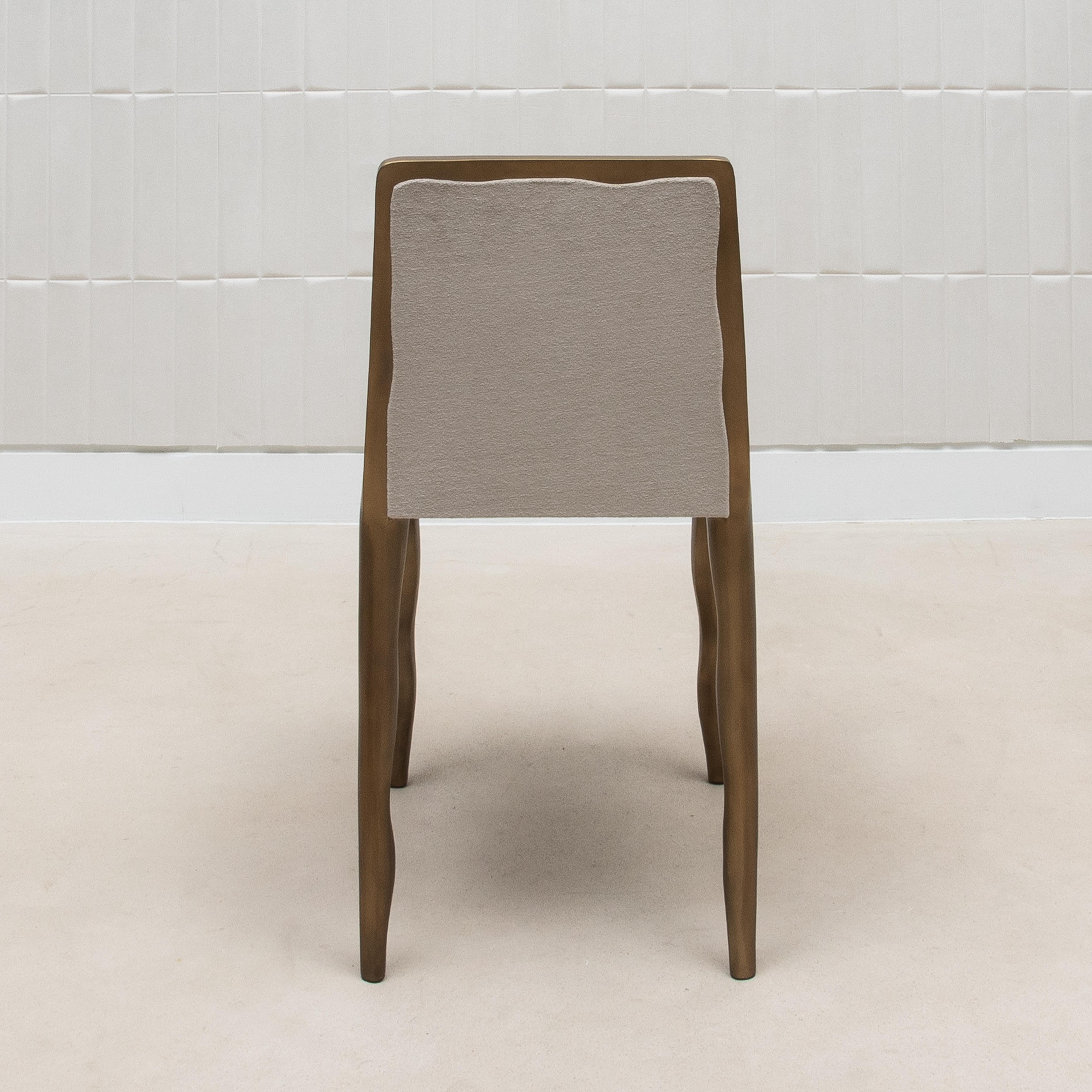 Hand-Crafted Pair of Velvet Upholstered Chairs with Patina Brass Accents by R&Y Augousti For Sale