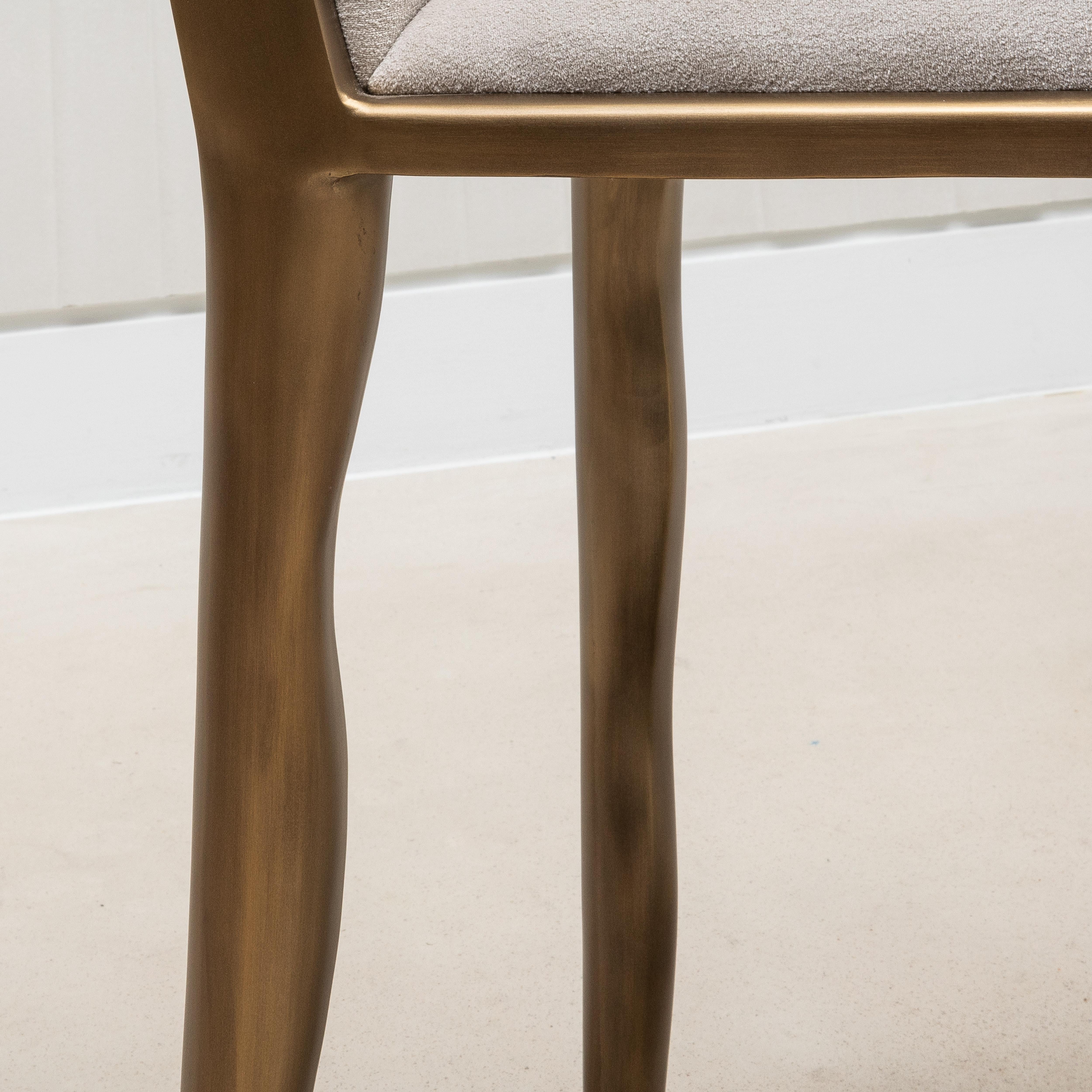 Contemporary Pair of Velvet Upholstered Chairs with Patina Brass Accents by R&Y Augousti For Sale