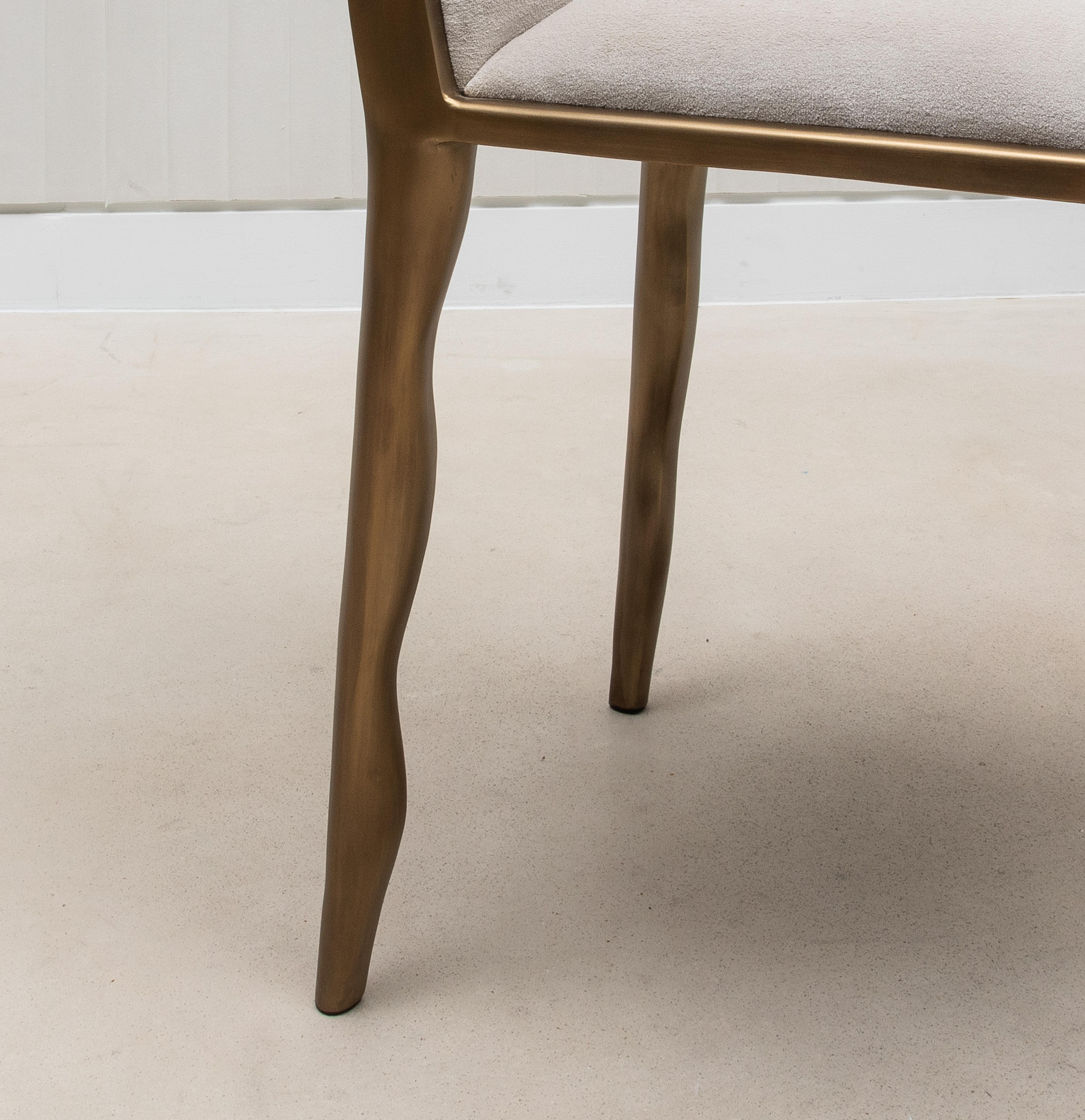 Pair of Velvet Upholstered Chairs with Patina Brass Accents by R&Y Augousti For Sale 1