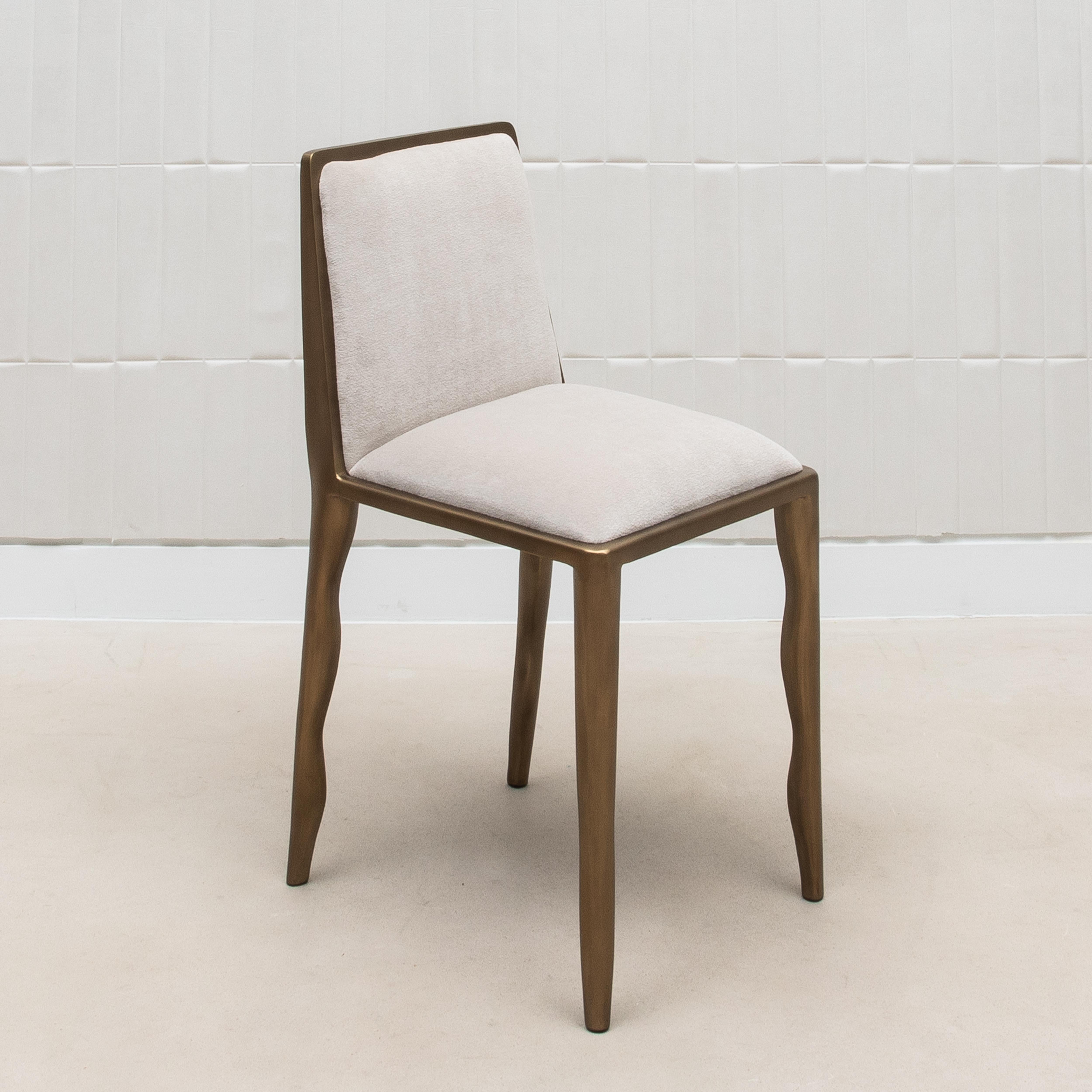 Pair of Velvet Upholstered Chairs with Patina Brass Accents by R&Y Augousti For Sale 2