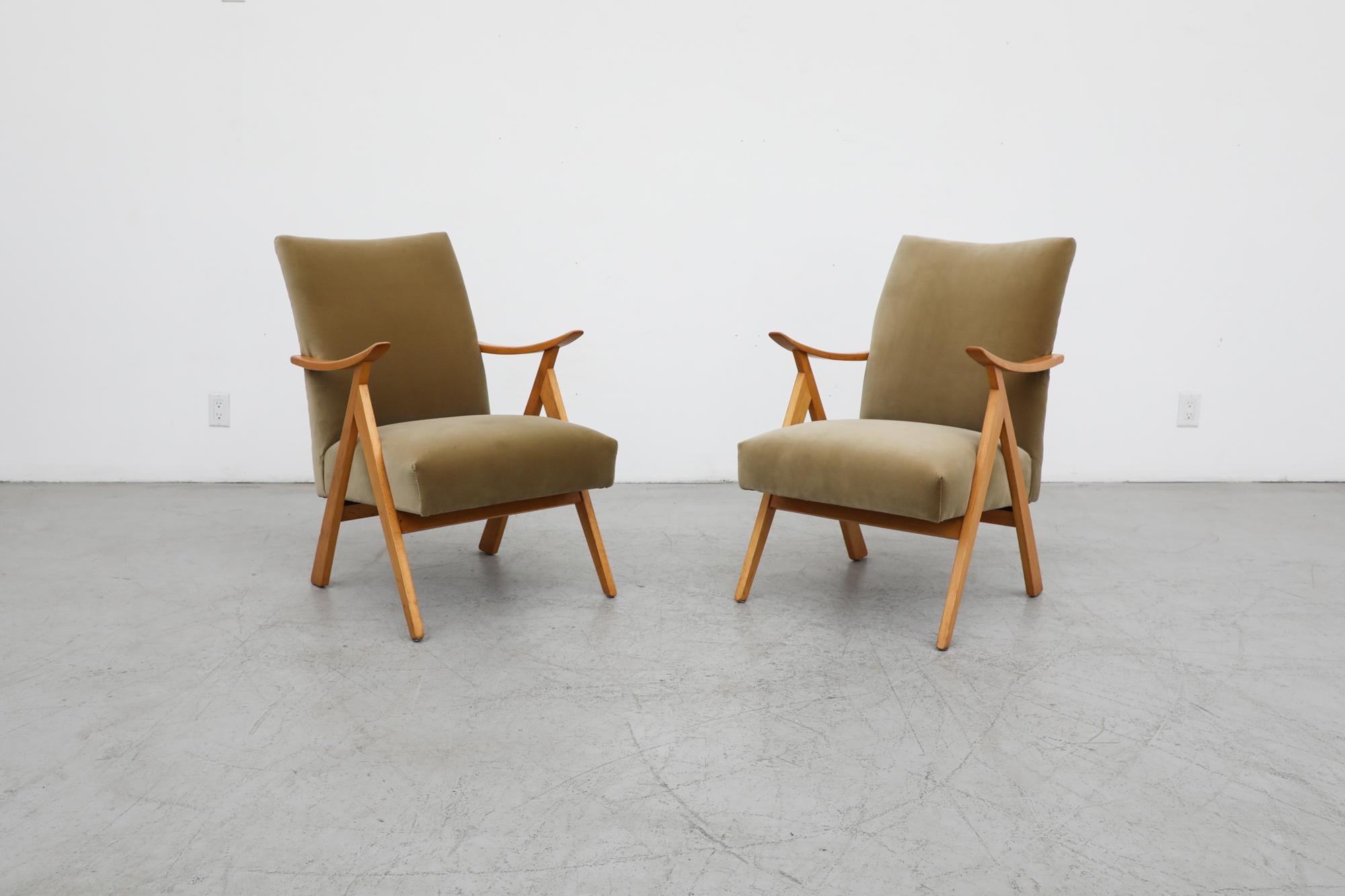 Pair of Velvet Upholstered Midcentury Dutch Lounge Chairs For Sale at ...