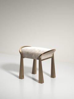 Pair of Velvet Upholstered Stools with Sculptural Brass Legs by R&Y Augousti