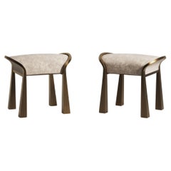 Pair of Velvet Upholstered Stools with Sculptural Brass Legs by R&Y Augousti
