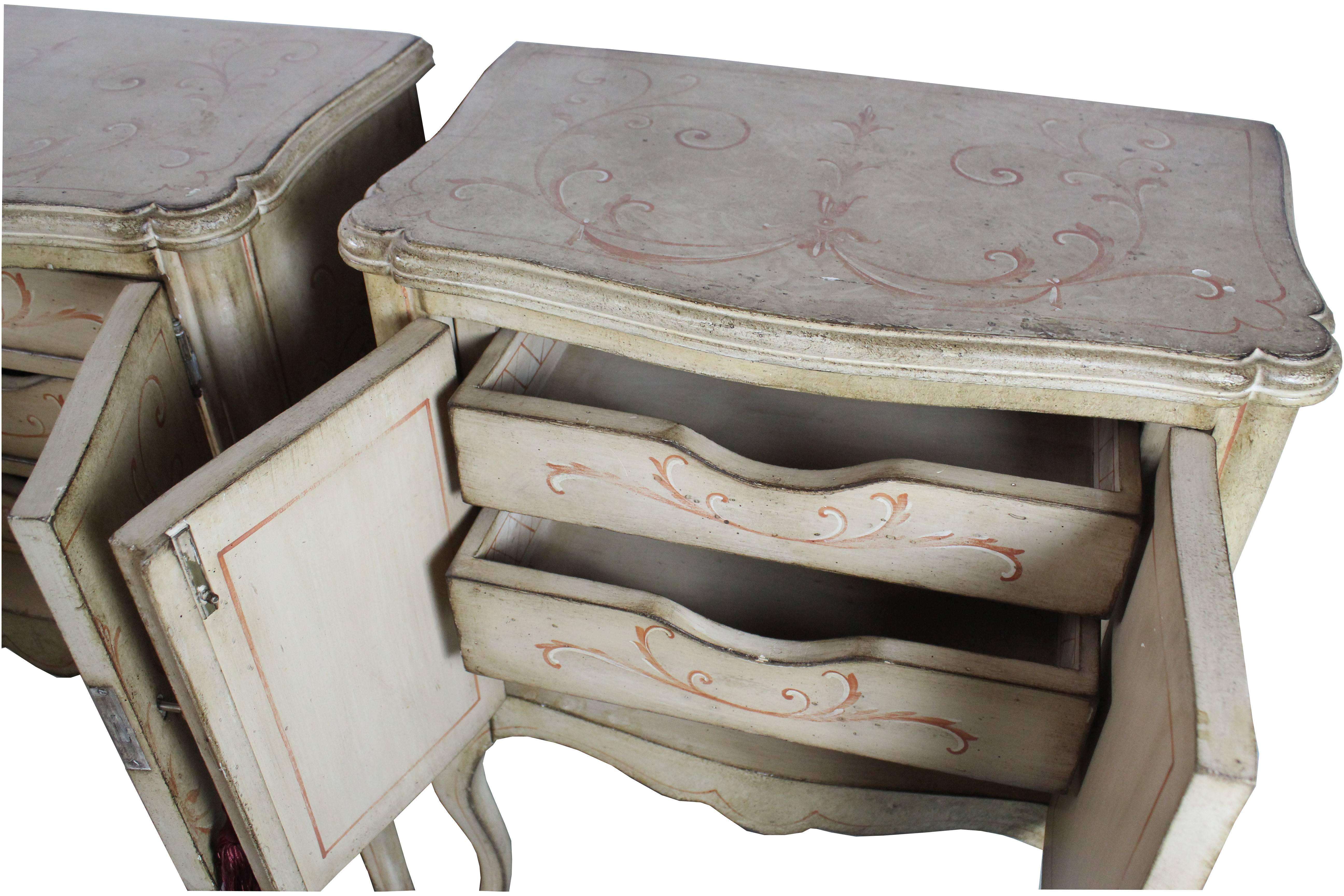 Pair of hand-painted Venation style nightstands.