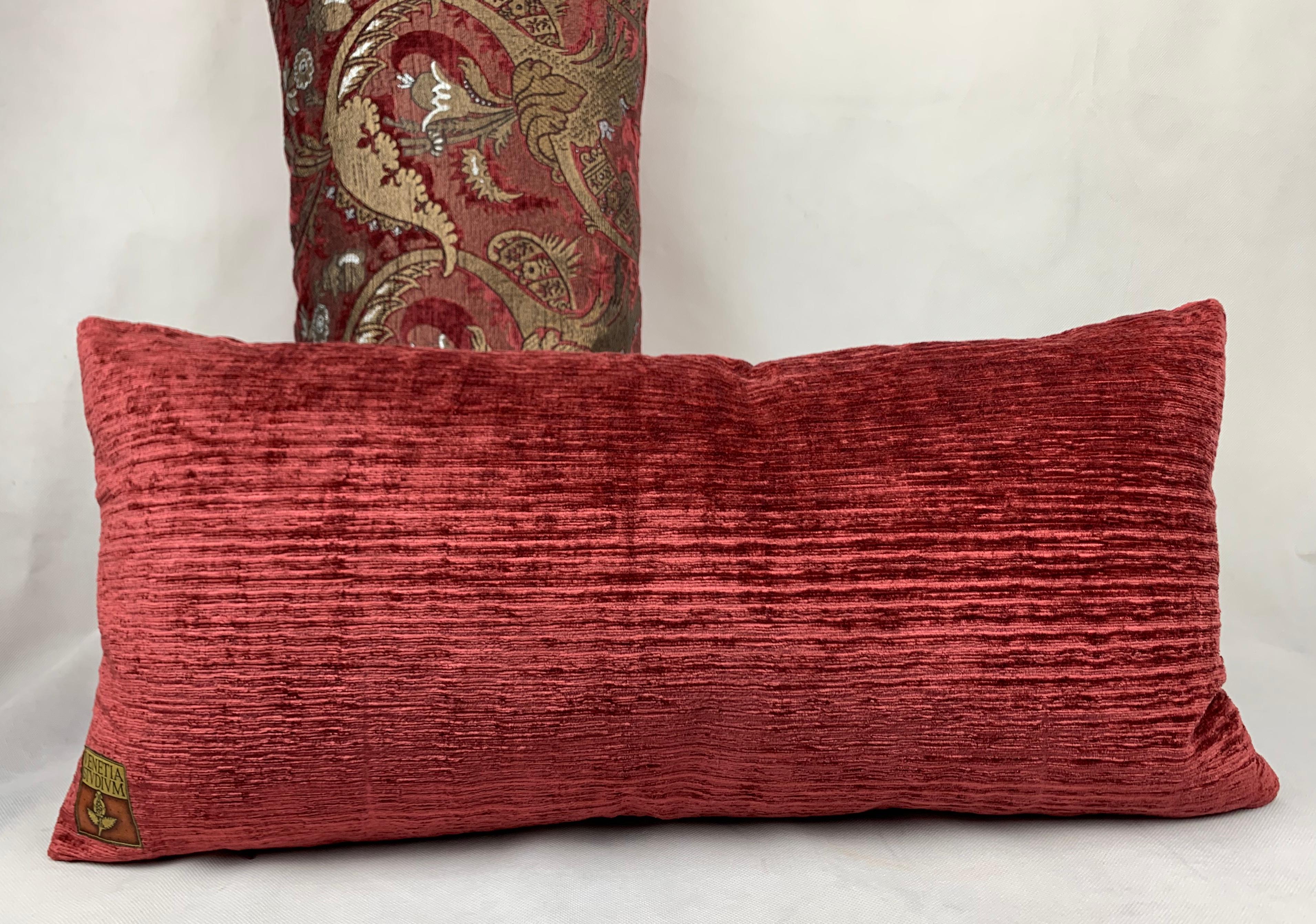 Rococo Revival Pair of the Bizarre Pattern Oblong Velvet Cushions by Venetia Studium/Fortuny 