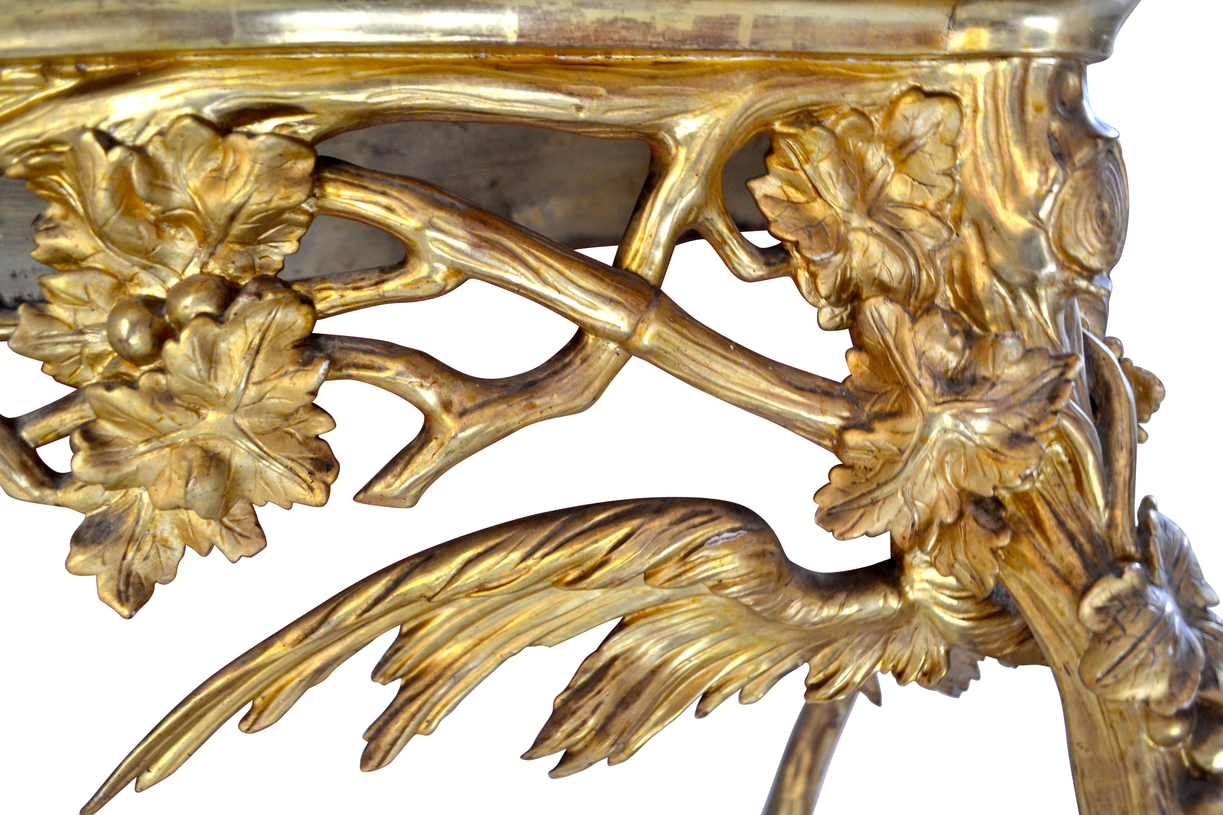 Italian Pair of Venetian 18th-19th Century Rococo Dragon and Bird Mirrors and Consoles For Sale