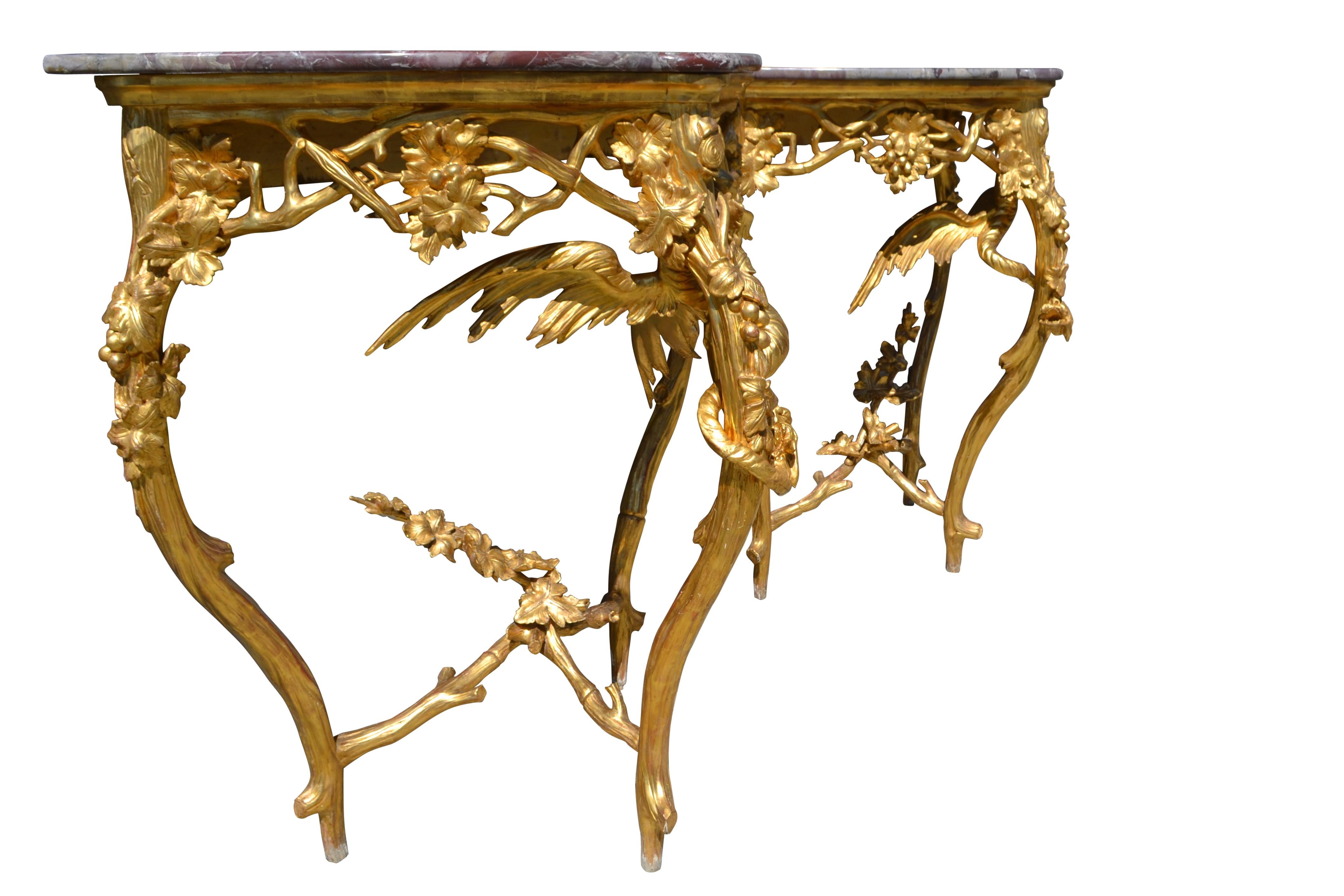 Pair of Venetian 18th-19th Century Rococo Dragon and Bird Mirrors and Consoles In Good Condition For Sale In Vancouver, British Columbia