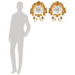 Paar venezianischen 18. Jahrhundert Barock st. Giltwood, Eisen und geätzten Spiegel scon