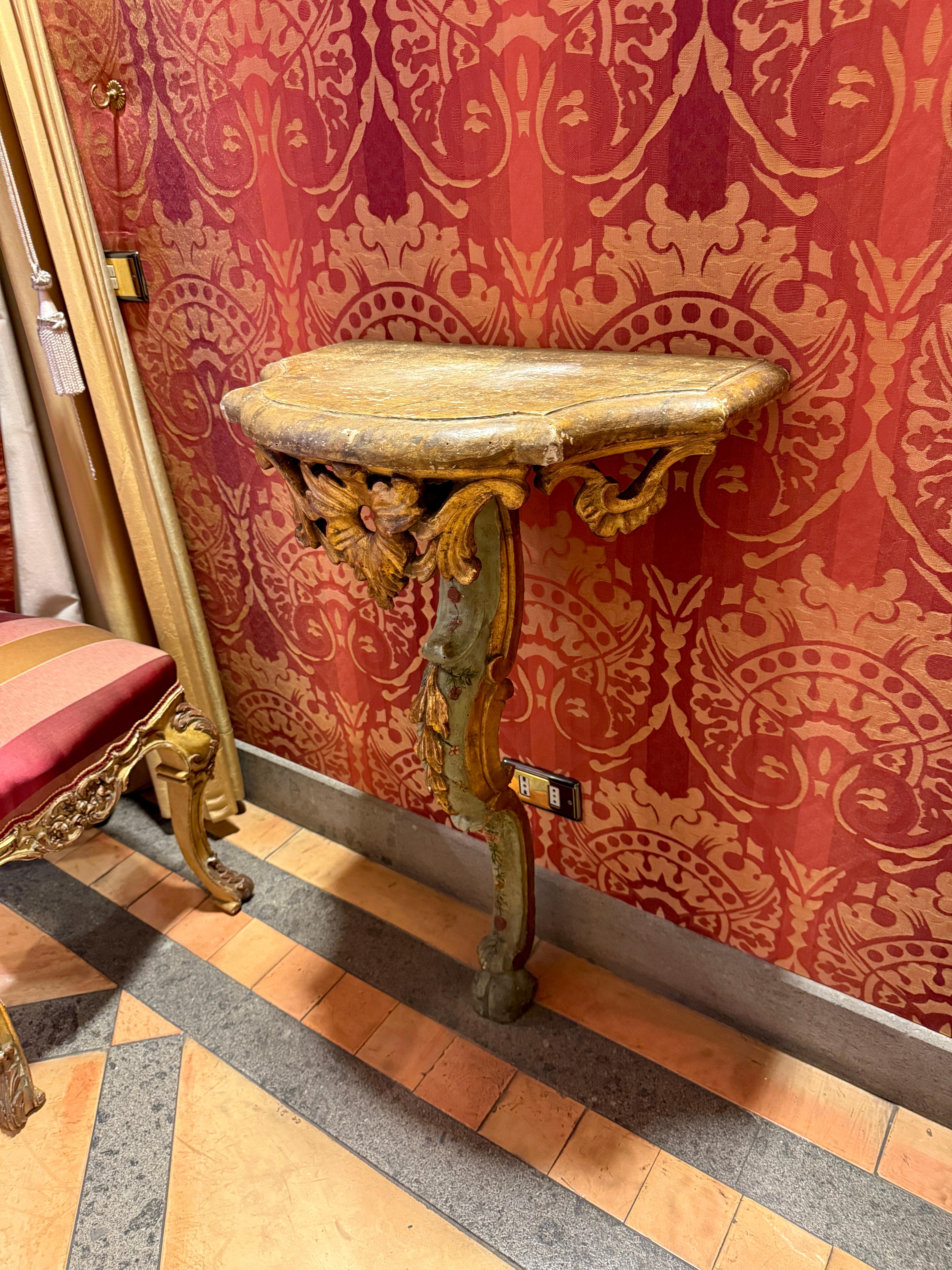 Louis XV Pair of Venetian 18th Century Painted and Parcel-Gilt Console Tables