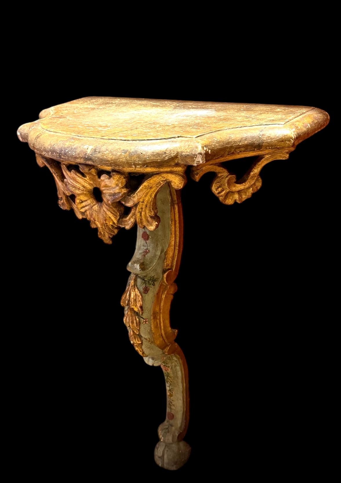 Italian Pair of Venetian 18th Century Painted and Parcel-Gilt Console Tables
