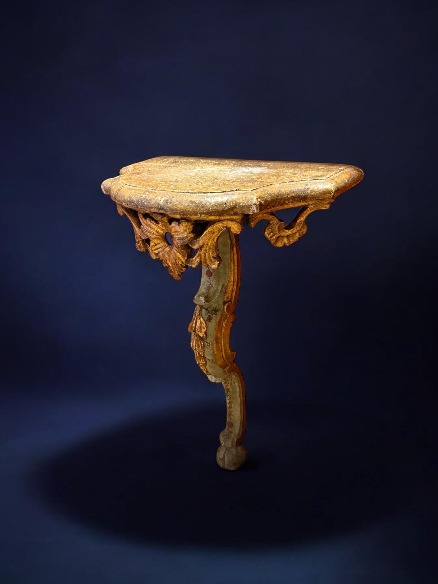 Wood Pair of Venetian 18th Century Painted and Parcel-Gilt Console Tables